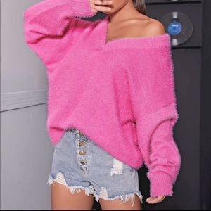 Fuzzy pink knit sweater